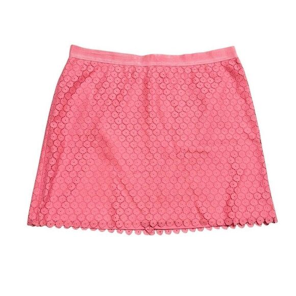 Ann Taylor Loft Womens Pink Lace Overlay Lined Scallop Hem Skirt Size 14 - Picture 1 of 5